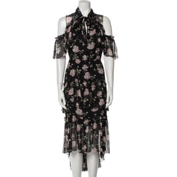 🌸 Ulla Johnson Marion Silk Chiffon Hi-Low Dress | Pink Rose Floral Whimsigoth S - Picture 1 of 7